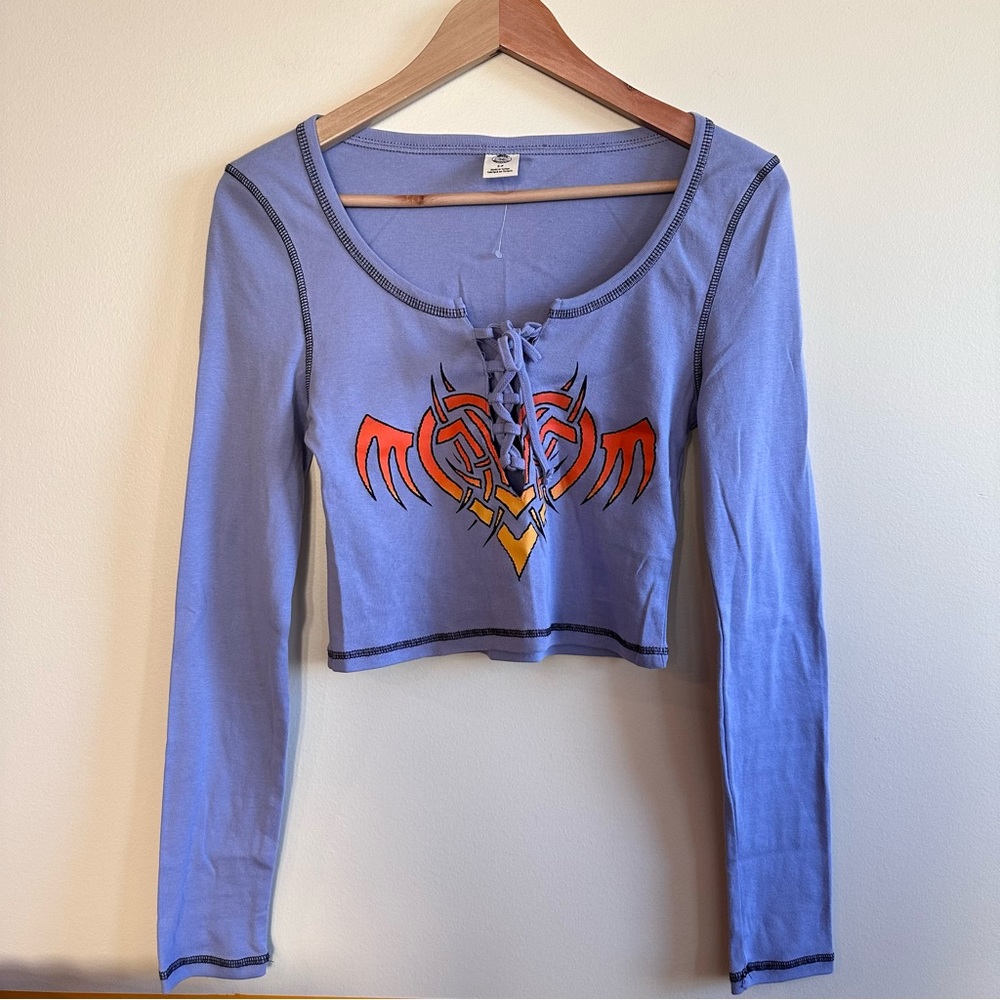 URBAN OUTFITTERS Lavender Y2K tattoo print heart crop top NWOT